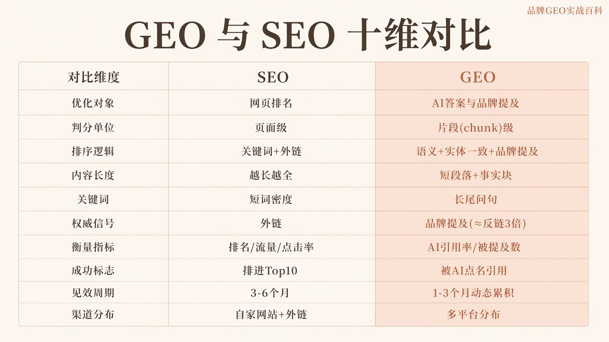 GEO和SEO有什么区别?10个维度对比