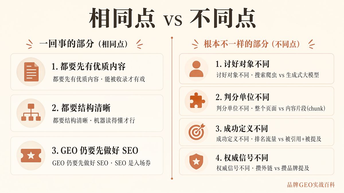 GEO 和 SEO 是一回事吗?看三个差别
